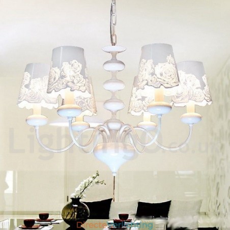6-lichts moderne, eigentijdse, holle, witte kroonluchter in kaarsstijl 6-lichts moderne, eigentijdse, holle, witte kroonluchter in kaarsstijl