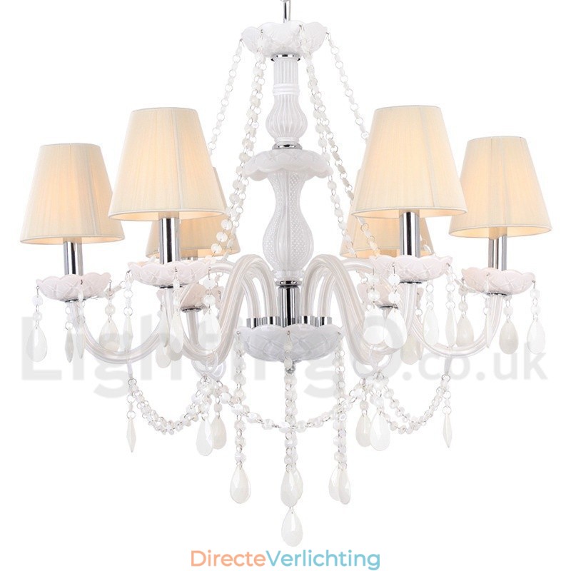 6-lichts witte K9-kristallen kaars-stijl kroonluchter