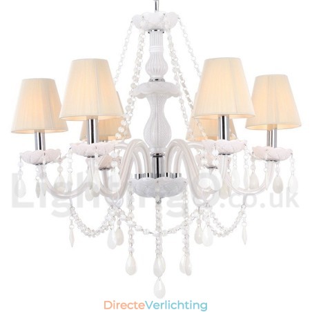 6-lichts witte K9-kristallen kaars-stijl kroonluchter