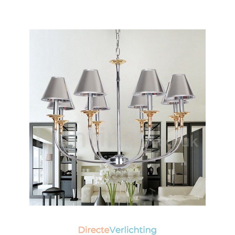 8-lichts moderne, eigentijdse chromen kaars-stijl kroonluchter