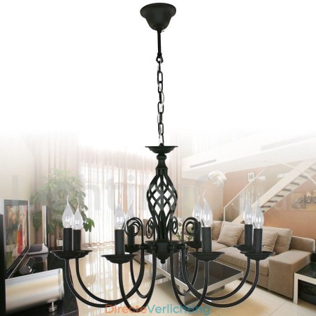 8-lichts moderne retro zwarte kaars-stijl kroonluchter 8-lichts moderne retro zwarte kaars-stijl kroonluchter
