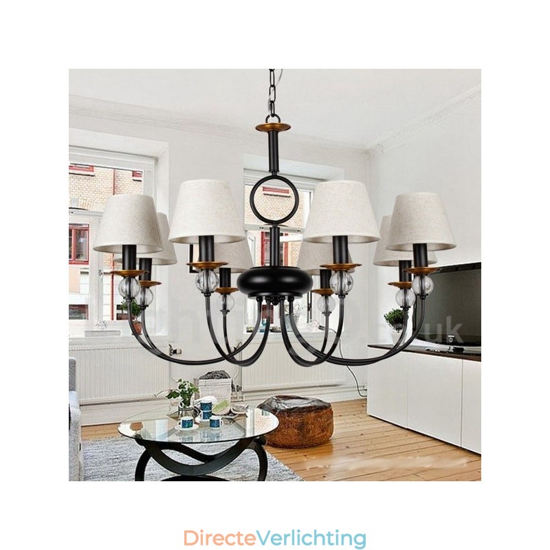 8 Lichts Rustieke Retro Zwarte Mediterrane Stijl Hedendaagse Kaars Stijl Kroonluchter
