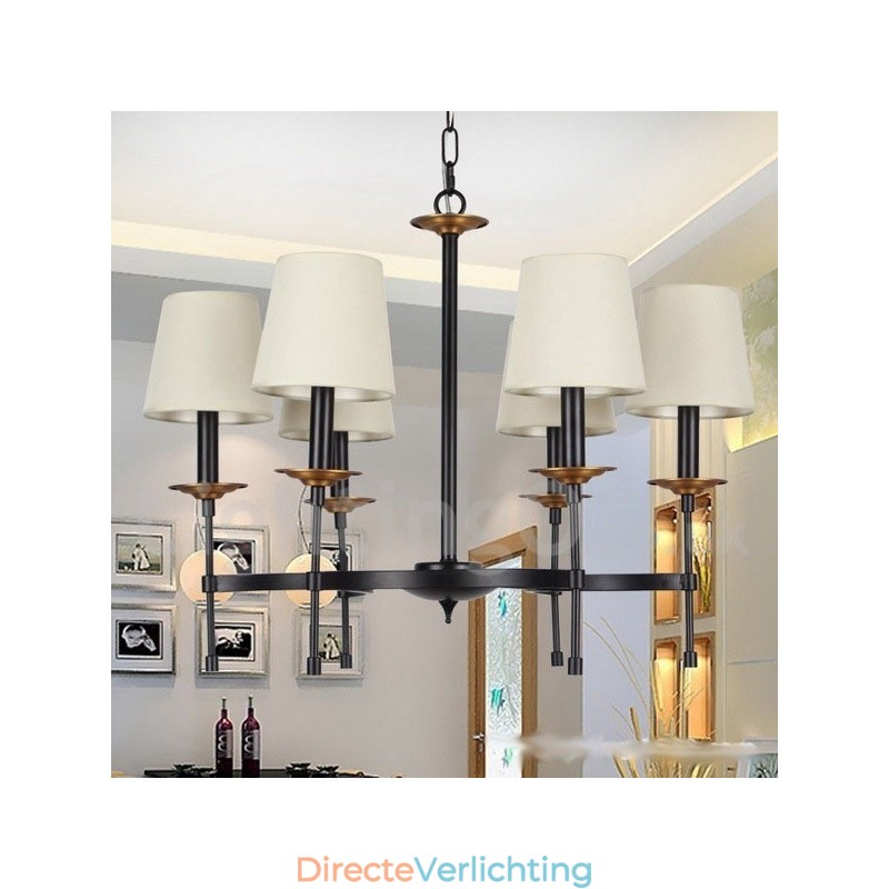 6-lichts moderne zwarte retro kroonluchter in kaarsstijl