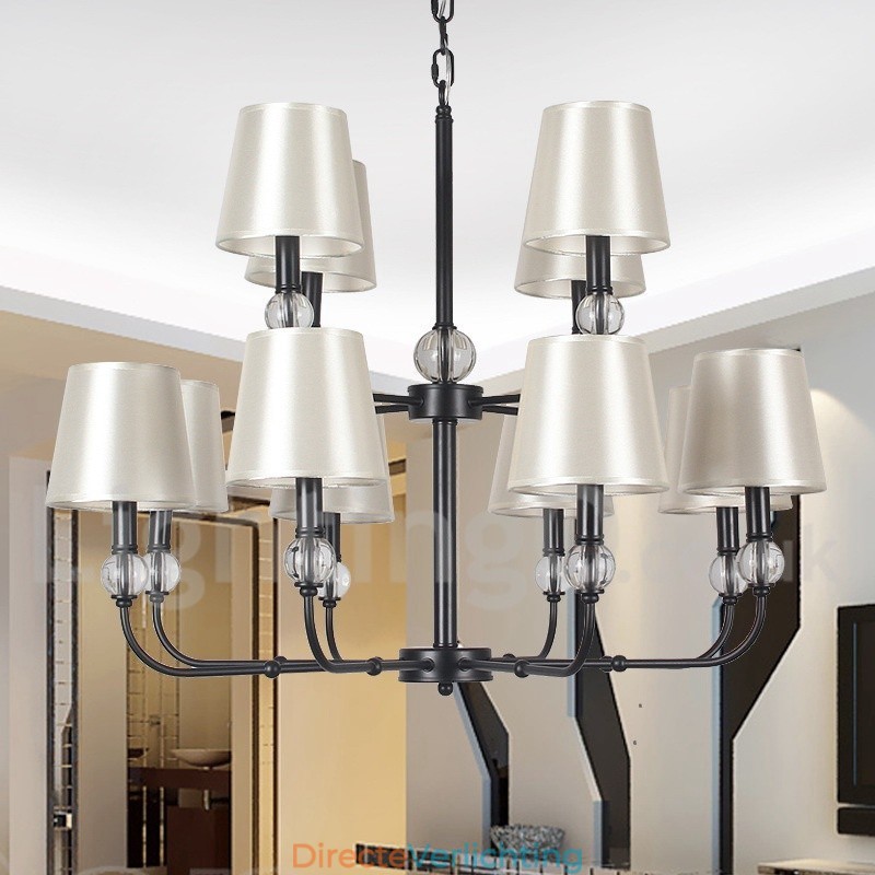 12 Licht Rustieke Retro Zwarte 2-laags Grote Kroonluchter Kaars Stijl Kroonluchter