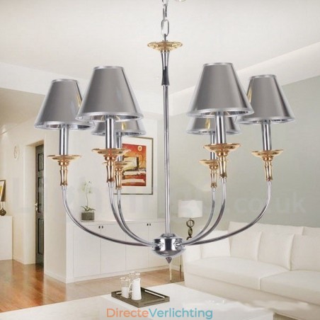 6-lichts moderne, eigentijdse chromen kaars-stijl kroonluchter 6-lichts moderne, eigentijdse chromen kaars-stijl kroonluchter