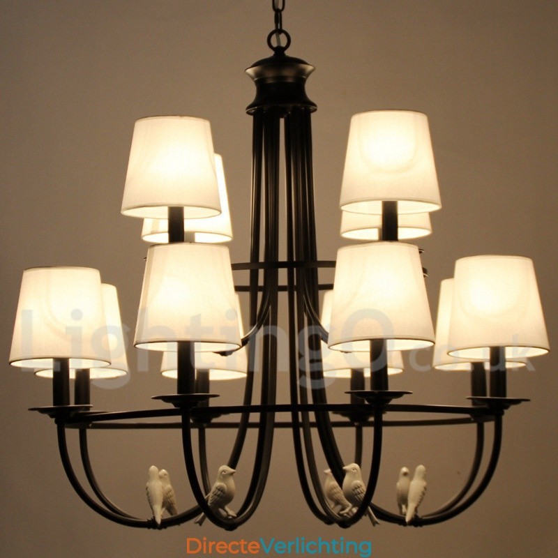 12 Licht Retro Zwarte Mediterrane Stijl Rustieke Hedendaagse Kaars Stijl Kroonluchter