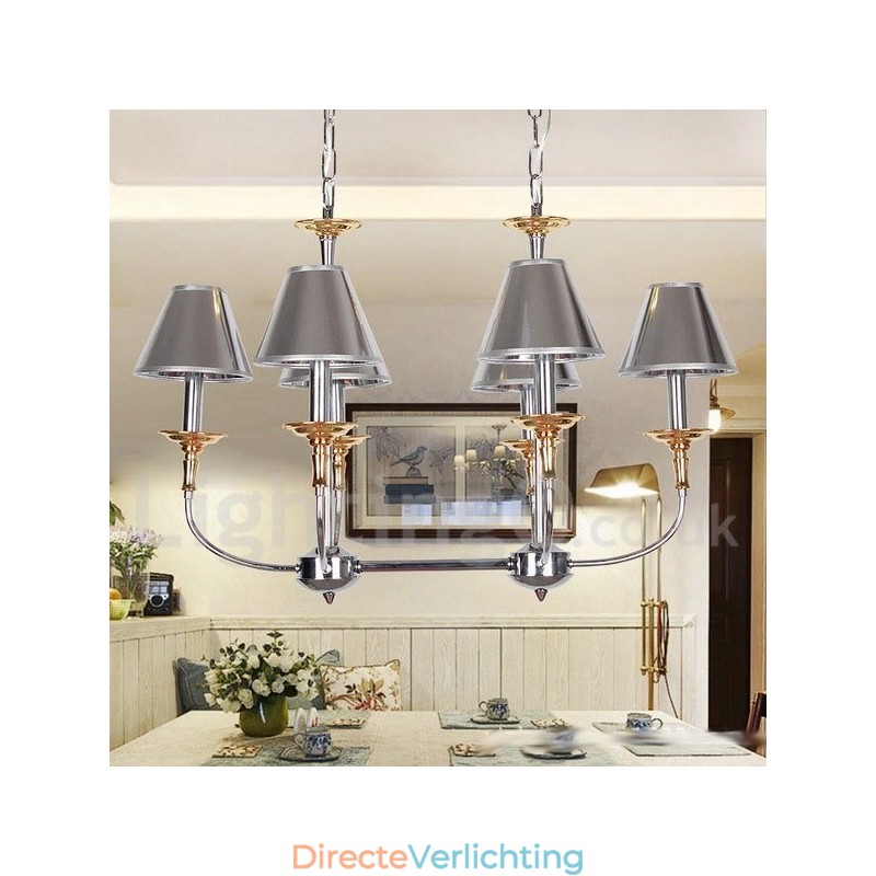 6-lichts moderne, eigentijdse chromen kaars-stijl kroonluchter