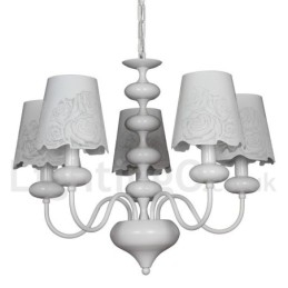 5-lichts moderne, eigentijdse, holle, witte kroonluchter in kaarsstijl