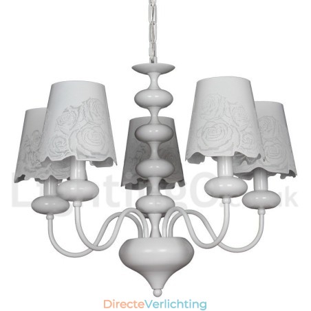 5-lichts moderne, eigentijdse, holle, witte kroonluchter in kaarsstijl 5-lichts moderne, eigentijdse, holle, witte kroonluchter in kaarsstijl