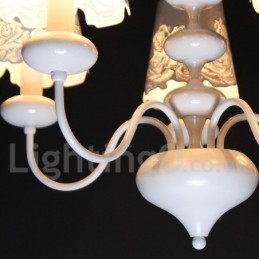 5-lichts moderne, eigentijdse, holle, witte kroonluchter in kaarsstijl