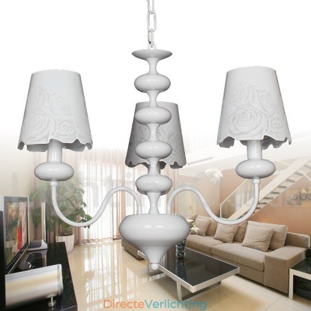 3-lichts moderne, eigentijdse, holle, witte kroonluchter in kaarsstijl 3-lichts moderne, eigentijdse, holle, witte kroonluchter in kaarsstijl