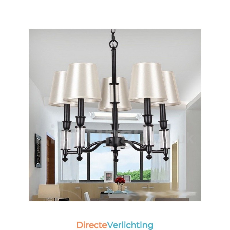 5-lichts zwarte 2-laags grote kroonluchter retro eigentijdse kaarsstijl kroonluchter