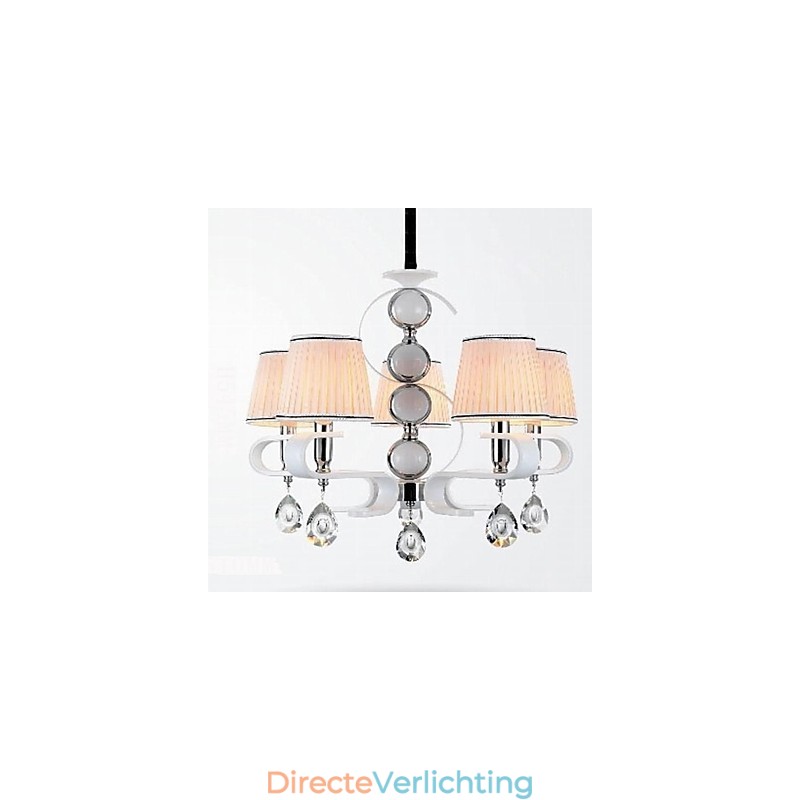 Stoffen kroonluchter 5-lichts hoge kwaliteit lamp witte jade zilveren ring