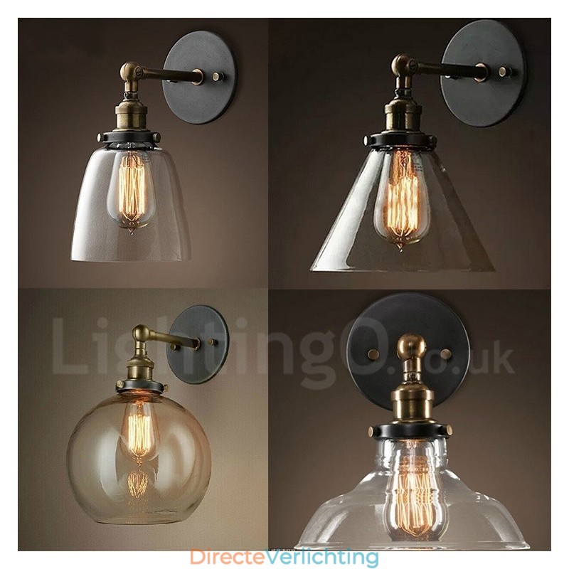 1-lichts rustieke lodge slaapkamer wandlamp met glazen kap