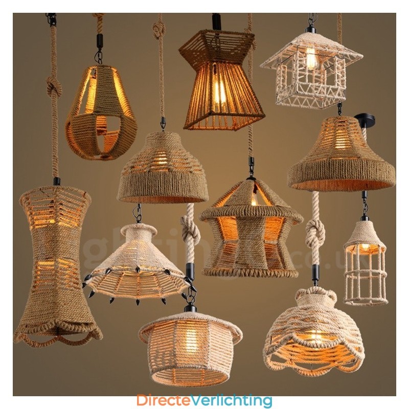 1 Licht Rustieke Lodge Hanglamp Café Hennep Touw Hanglamp