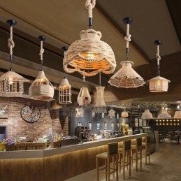 1 Licht Rustieke Lodge Hanglamp Café Hennep Touw Hanglamp