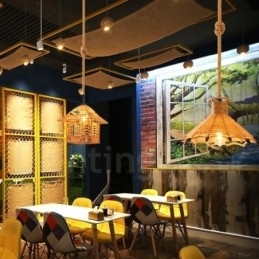 1 Licht Rustieke Lodge Hanglamp Café Hennep Touw Hanglamp