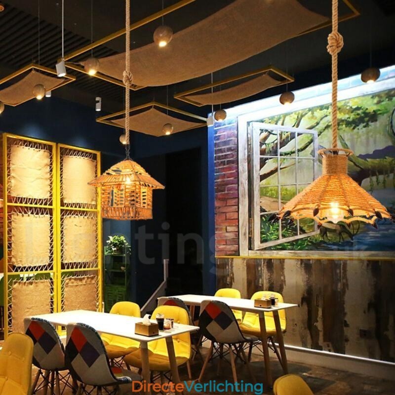 1 Licht Rustieke Lodge Hanglamp Café Hennep Touw Hanglamp
