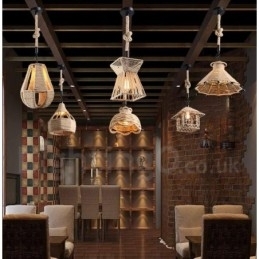 1 Licht Rustieke Lodge Hanglamp Café Hennep Touw Hanglamp