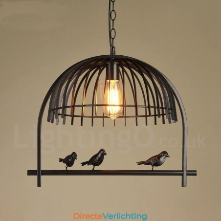 1-lichts rustieke Lodge Retro vogelkooi hanglamp met stalen kap 1-lichts rustieke Lodge Retro vogelkooi hanglamp met stalen kap