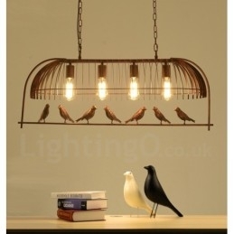 4-lichts rustieke Lodge Retro vogelkooi hanglamp met stalen kap