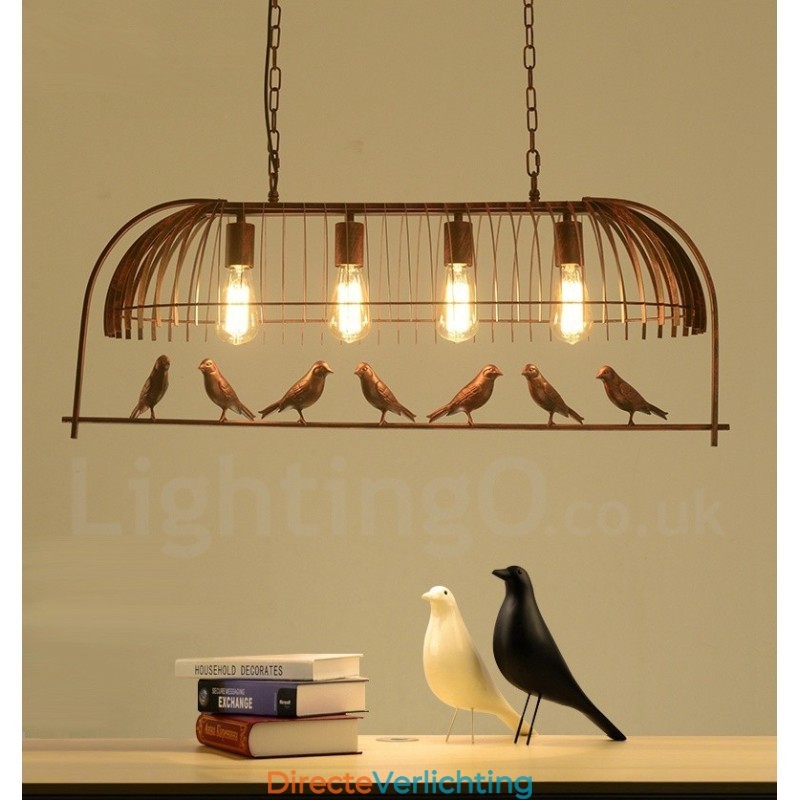4-lichts rustieke Lodge Retro vogelkooi hanglamp met stalen kap