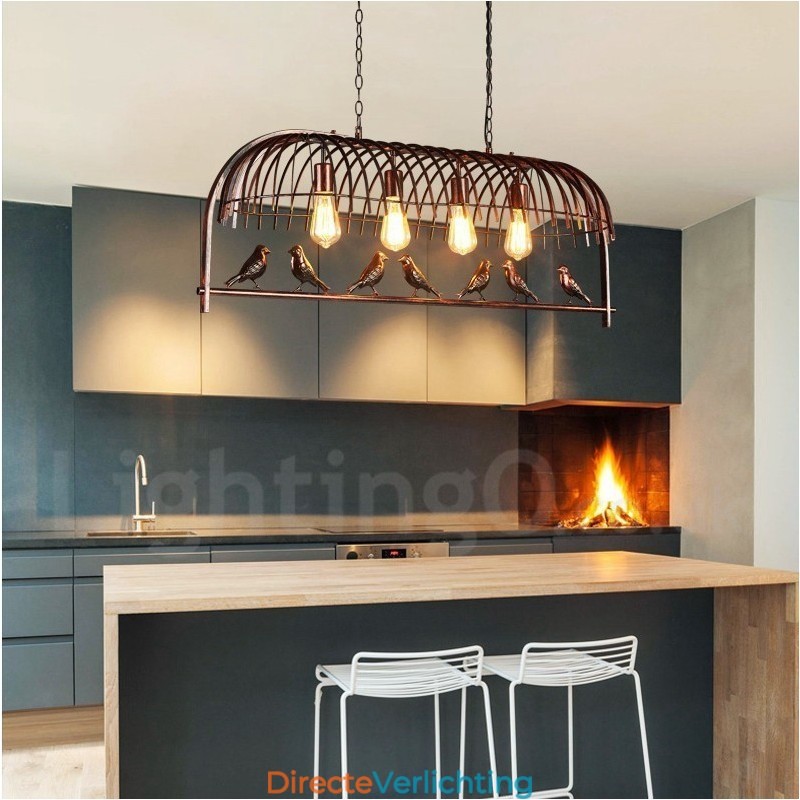 4-lichts rustieke Lodge Retro vogelkooi hanglamp met stalen kap