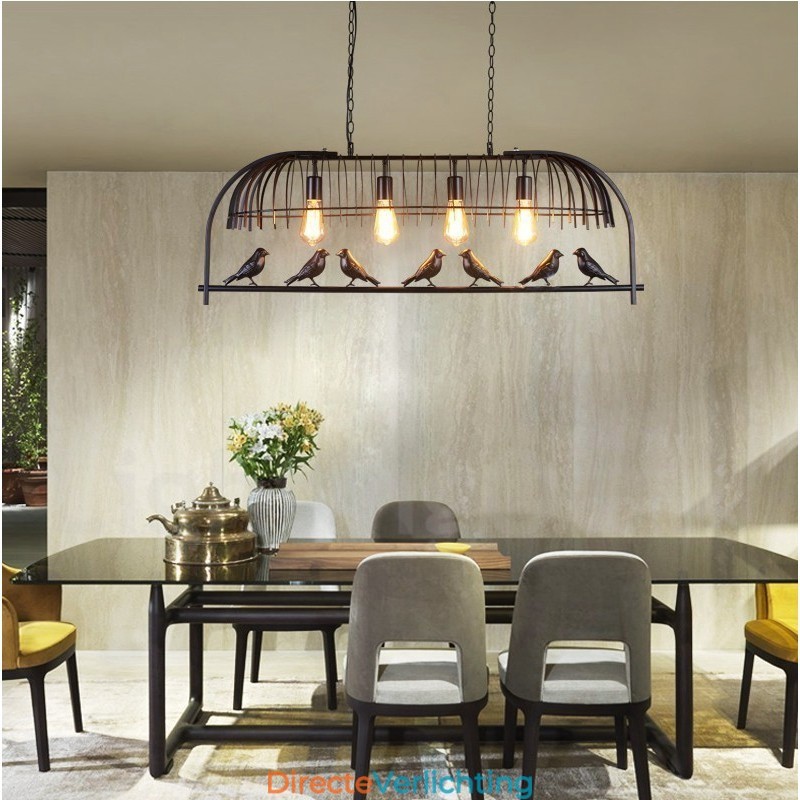 4-lichts rustieke Lodge Retro vogelkooi hanglamp met stalen kap