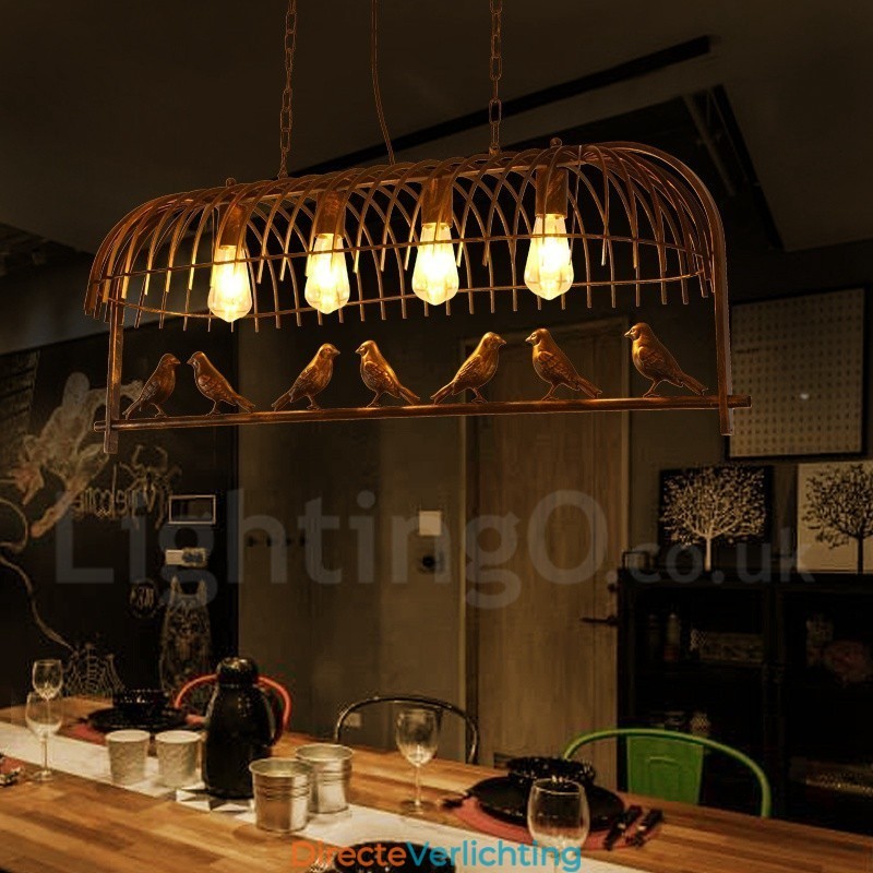 4-lichts rustieke Lodge Retro vogelkooi hanglamp met stalen kap