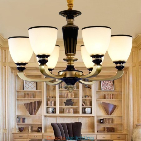 6-lichts retro traditionele kroonluchter van zinklegering met glazen kap 6-lichts retro traditionele kroonluchter van zinklegering met glazen kap