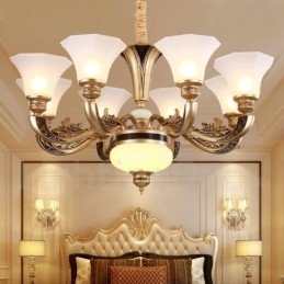8-lichts retro traditionele luxe lobby kroonluchter met glazen kap