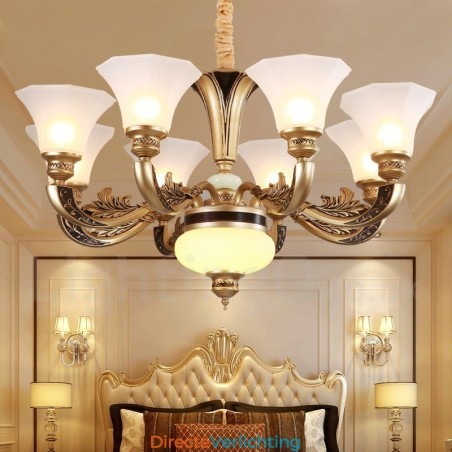 8-lichts retro traditionele luxe lobby kroonluchter met glazen kap 8-lichts retro traditionele luxe lobby kroonluchter met glazen kap