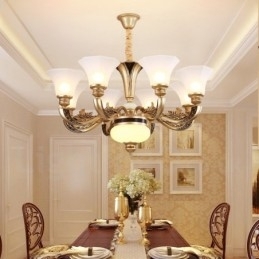 8-lichts retro traditionele luxe lobby kroonluchter met glazen kap