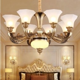 8-lichts retro traditionele luxe lobby kroonluchter met glazen kap