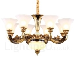 8-lichts retro traditionele luxe lobby kroonluchter met glazen kap