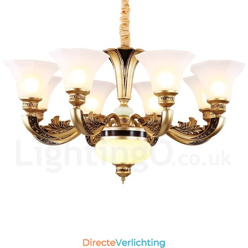 8-lichts retro traditionele luxe lobby kroonluchter met glazen kap