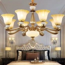 8-lichts retro traditionele luxe kroonluchter van zinklegering met glazen kap