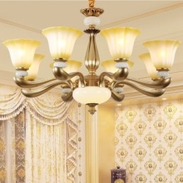 8-lichts retro traditionele luxe kroonluchter van zinklegering met glazen kap