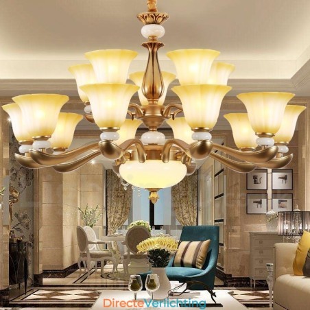 15-lichts retro traditionele luxe kroonluchter van zinklegering met glazen kap 15-lichts retro traditionele luxe kroonluchter van zinklegering met glazen kap