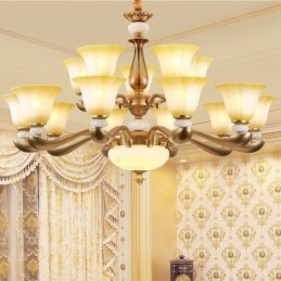 15-lichts retro traditionele luxe kroonluchter van zinklegering met glazen kap