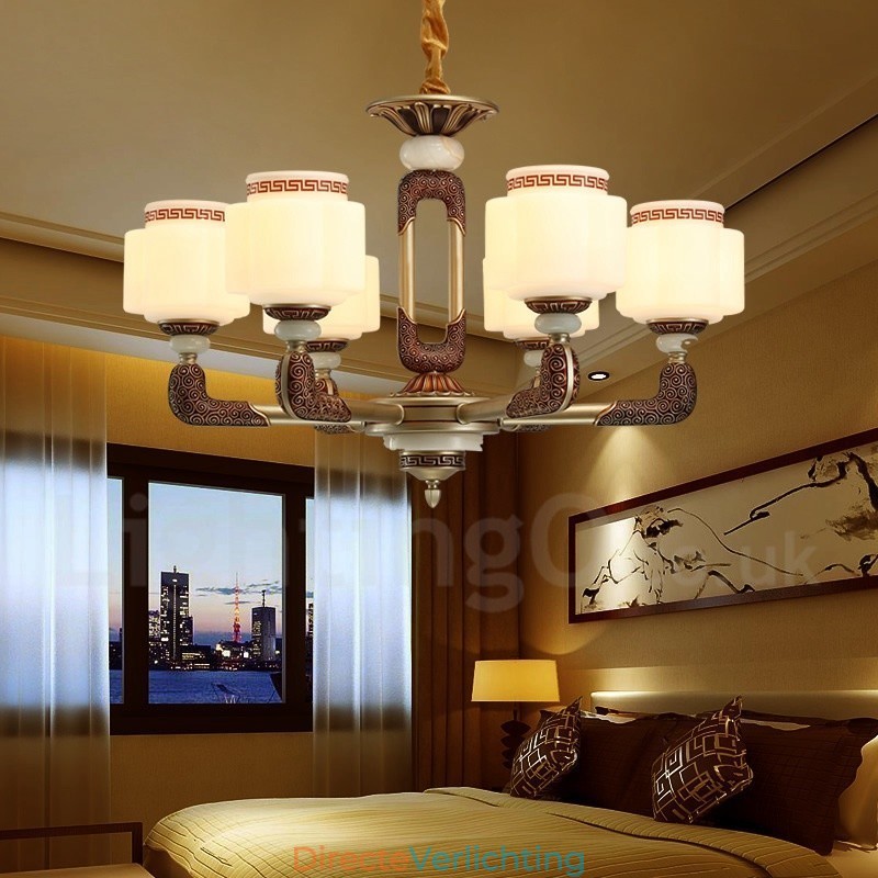 6-lichts retro traditionele luxe lobby kroonluchter van zinklegering met glazen kap