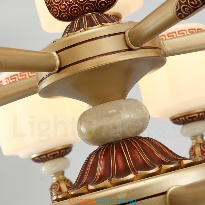 8-lichts retro traditionele luxe lobby kroonluchter van zinklegering met glazen kap