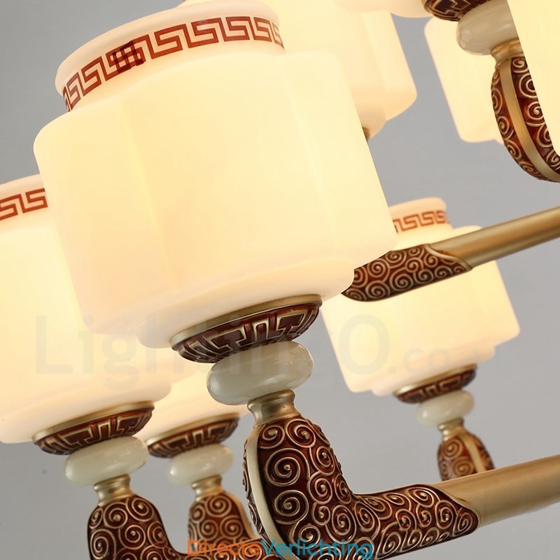 8-lichts retro traditionele luxe lobby kroonluchter van zinklegering met glazen kap