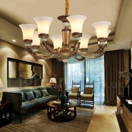 8-lichts retro traditionele luxe lobby kroonluchter van zinklegering met glazen kap