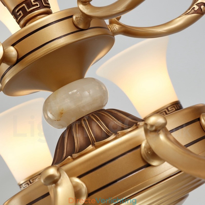 8-lichts retro traditionele luxe lobby kroonluchter van zinklegering met glazen kap