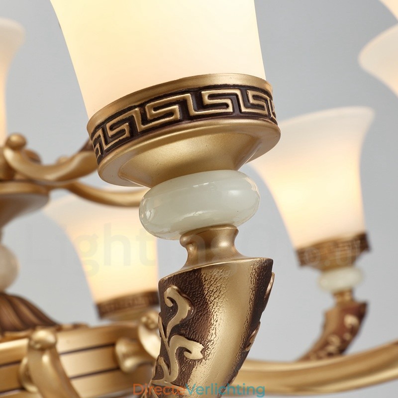 8-lichts retro traditionele luxe lobby kroonluchter van zinklegering met glazen kap