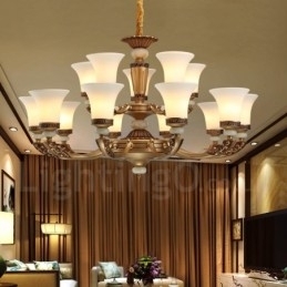 15 Licht Retro Traditionele Zinklegering Luxe Lobby Kroonluchter met Glazen Kap