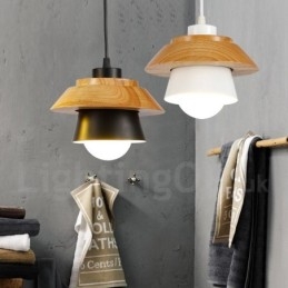 1-lichts moderne, eigentijdse houten hanglamp met aluminiumlegering kap