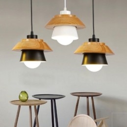 1-lichts moderne, eigentijdse houten hanglamp met aluminiumlegering kap