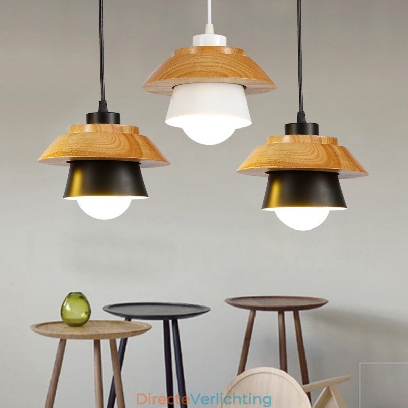 1-lichts moderne, eigentijdse houten hanglamp met aluminiumlegering kap